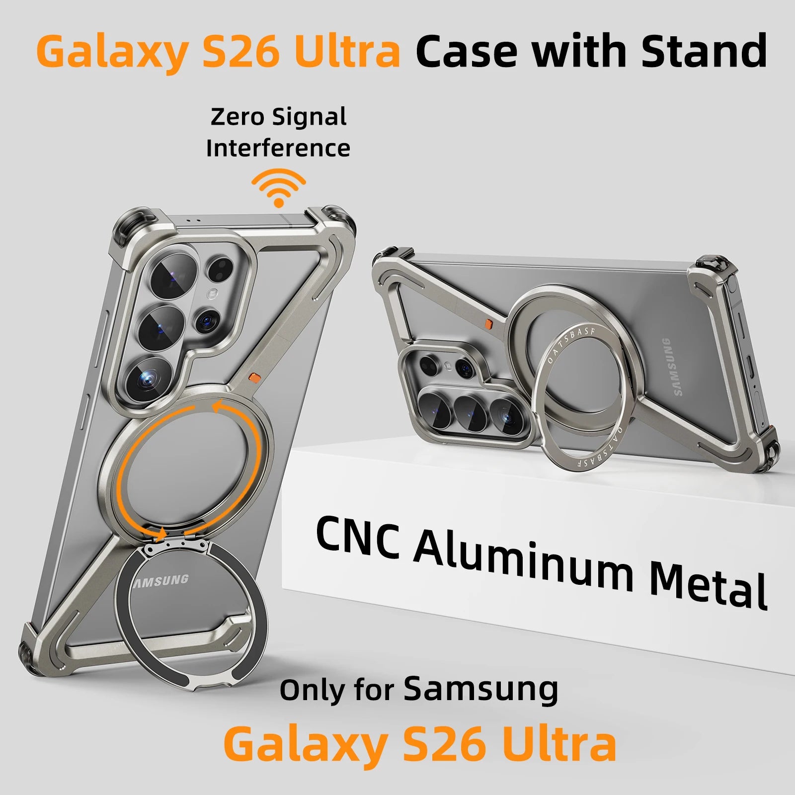 Samsung Galaxy S26 Ultra Metal MagSafe Bumper Case – 360° Rotating Stand