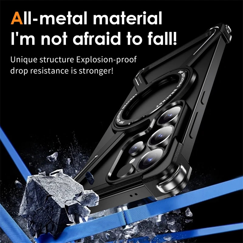MagFrame 360 – Heavy-Duty Magnetic Aluminum Case with Rotating Stand for Galaxy S Ultra Series