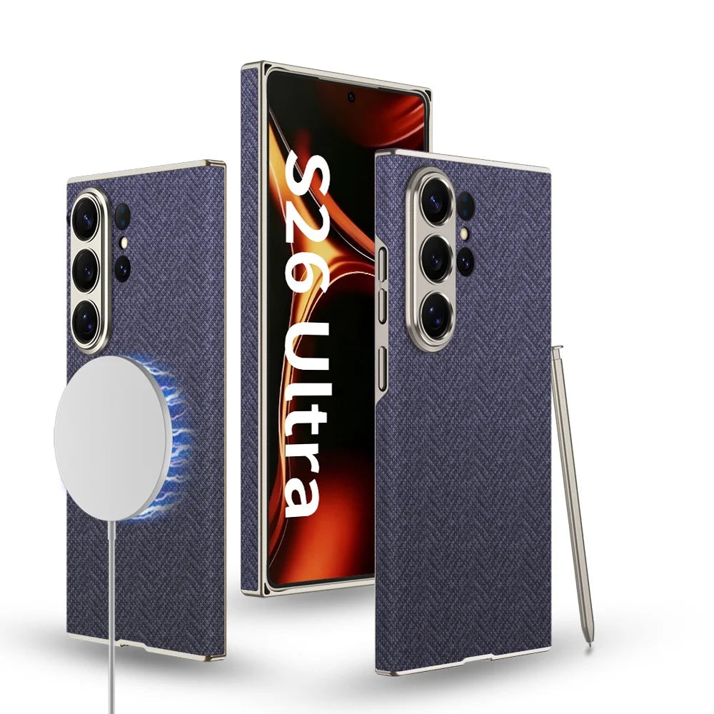 Samsung Galaxy S26 Ultra MagSafe Leather Case – Matte Curved Armor Cov