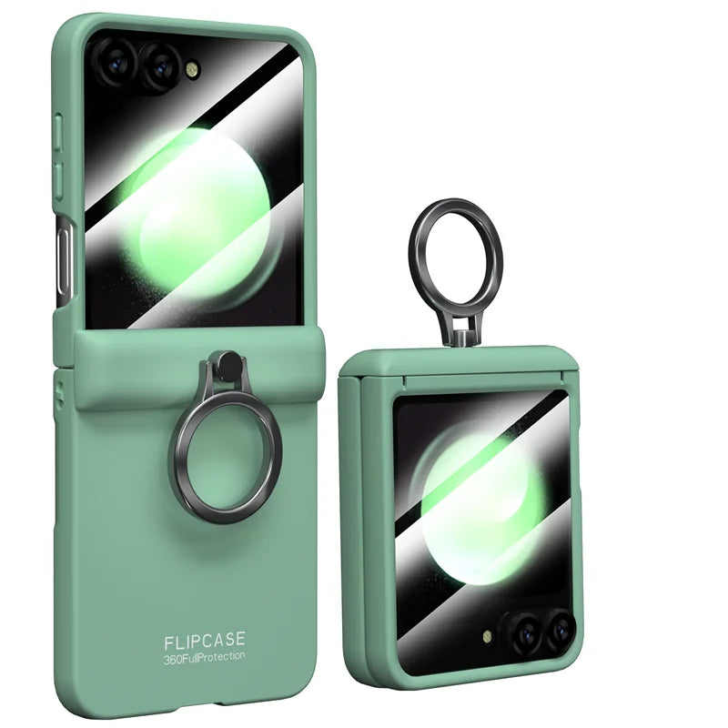 For Galaxy Z Flip 6 Shockproof Ring Holder Case with Mirror Back & Screen Protector For Galaxy Z Flip 6 Shockproof Ring Holder Case with Mirror Back & Screen Protector