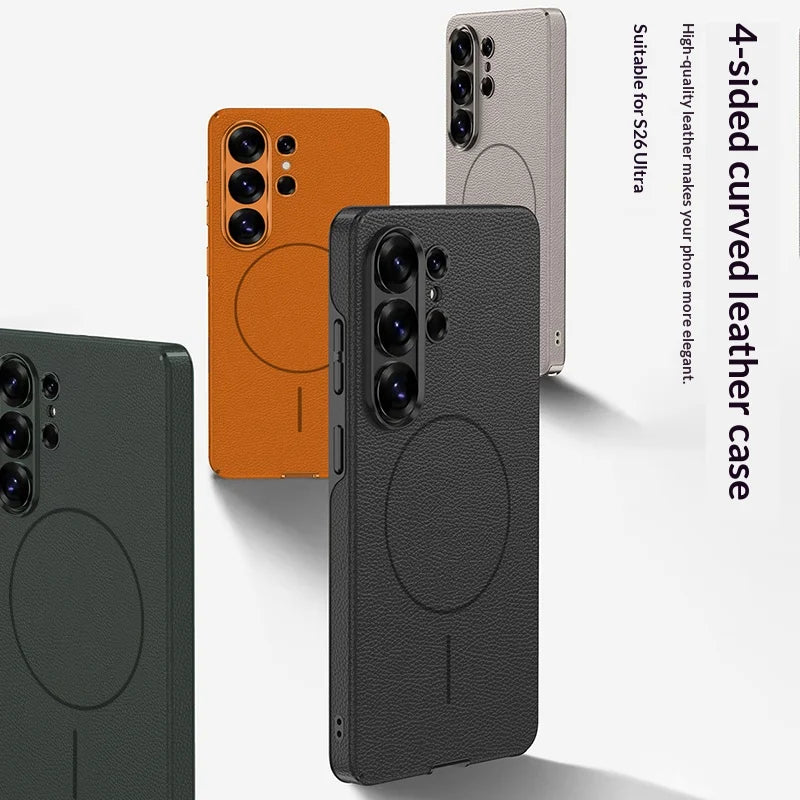 Samsung Galaxy S26 Ultra MagSafe Leather Case – Plated Lens Frame Cover