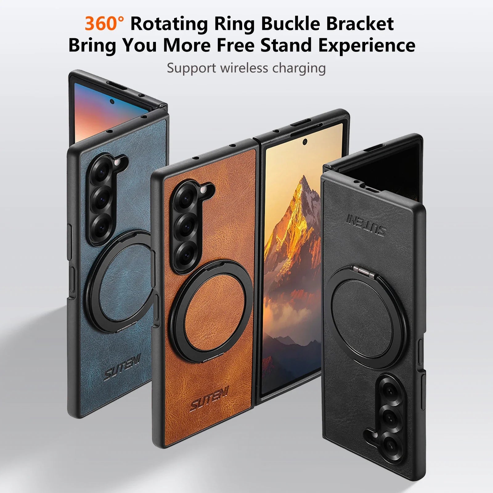 ZFold MagRing – Magnetic Leather Case with Stand & Grip Ring