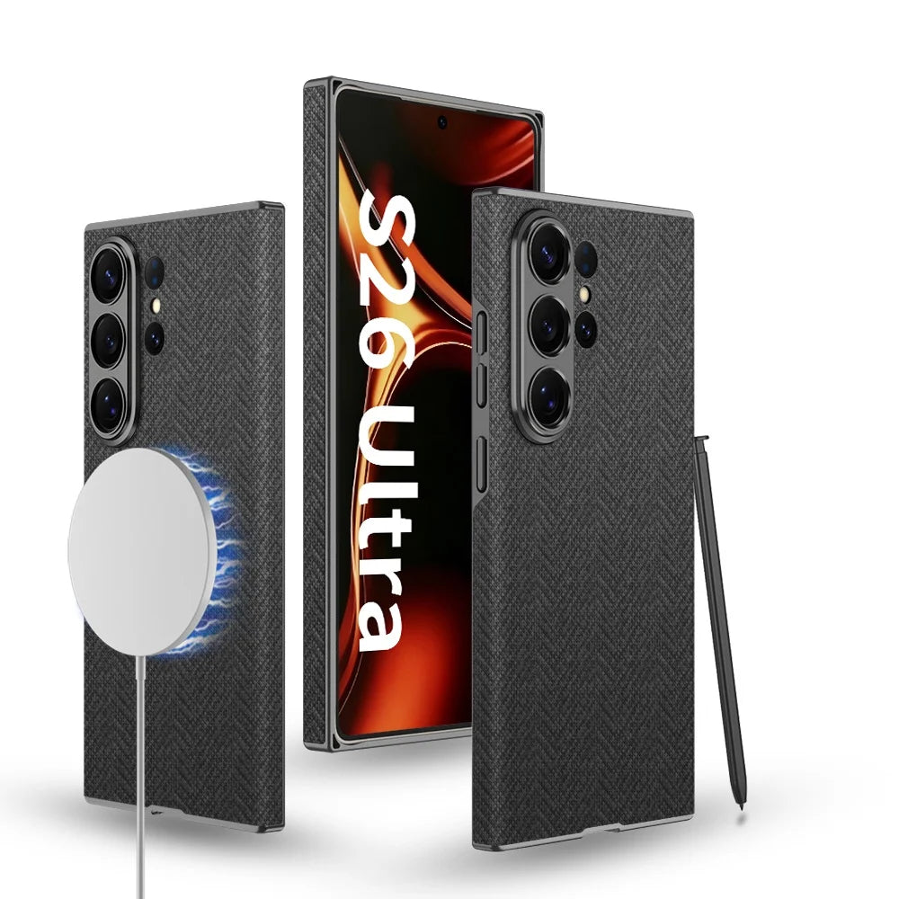 Samsung Galaxy S26 Ultra MagSafe Leather Case – Matte Curved Armor Cover - Odin case