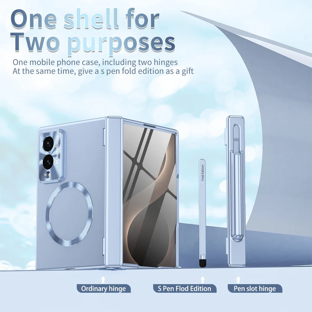 Magnetic Hinge Case with Glass & Stylus for Samsung Galaxy Z Fold 8