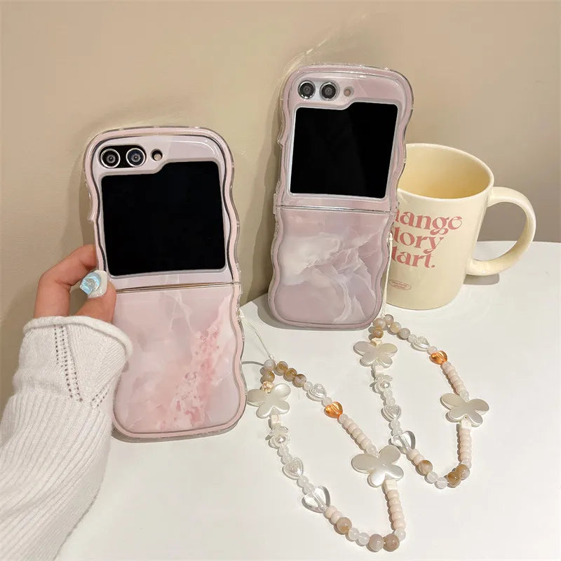 Pink marble phone case for Samsung Galaxy Z Flip 5 with wavy edge