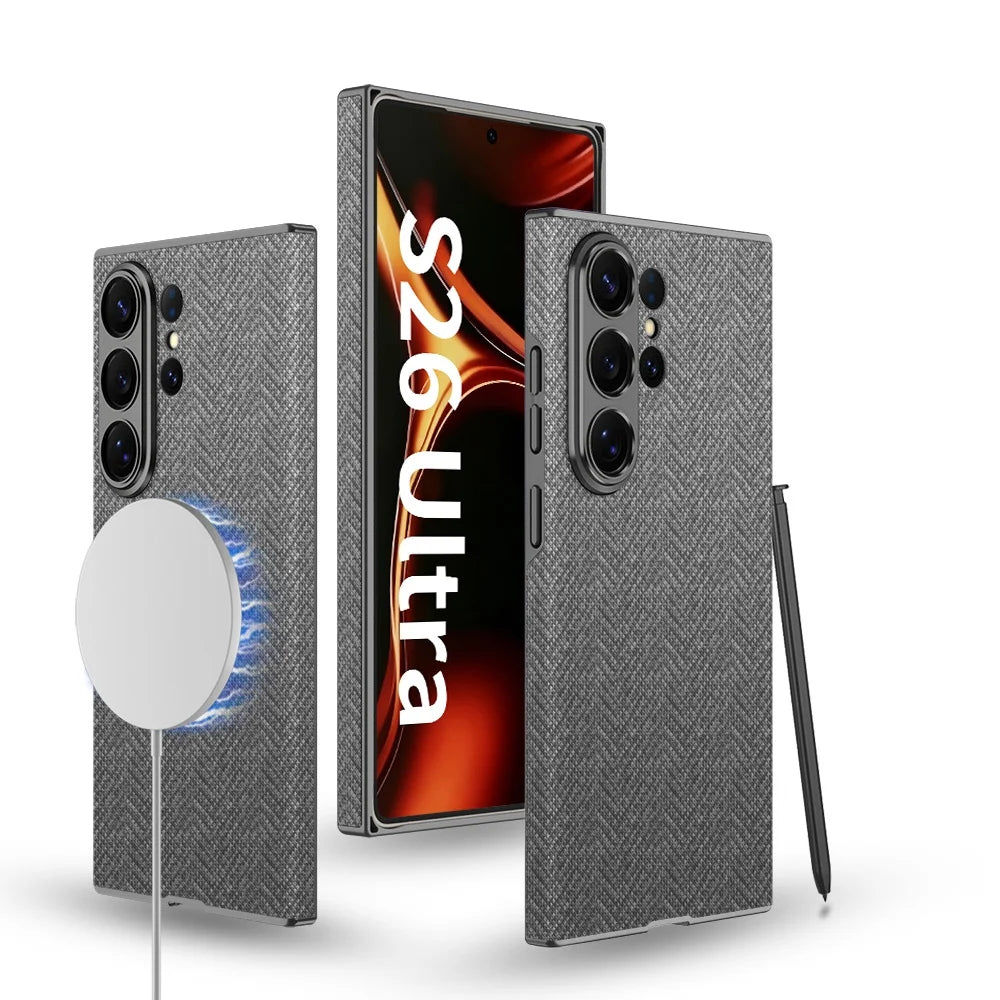 Samsung Galaxy S26 Ultra MagSafe Leather Case – Matte Curved Armor Cover - Odin case