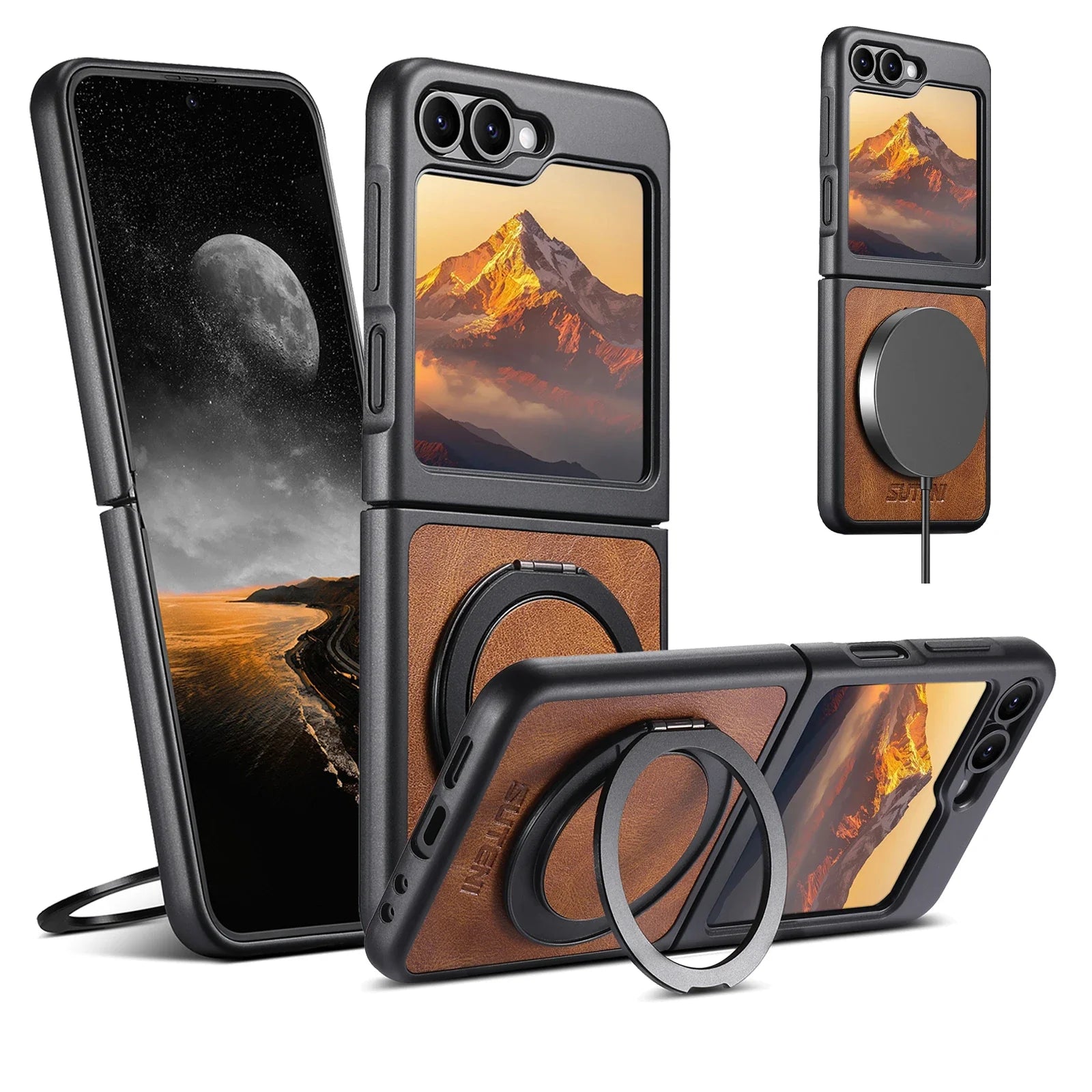 Leather MagSafe Ring Stand Case for Z Flip Series