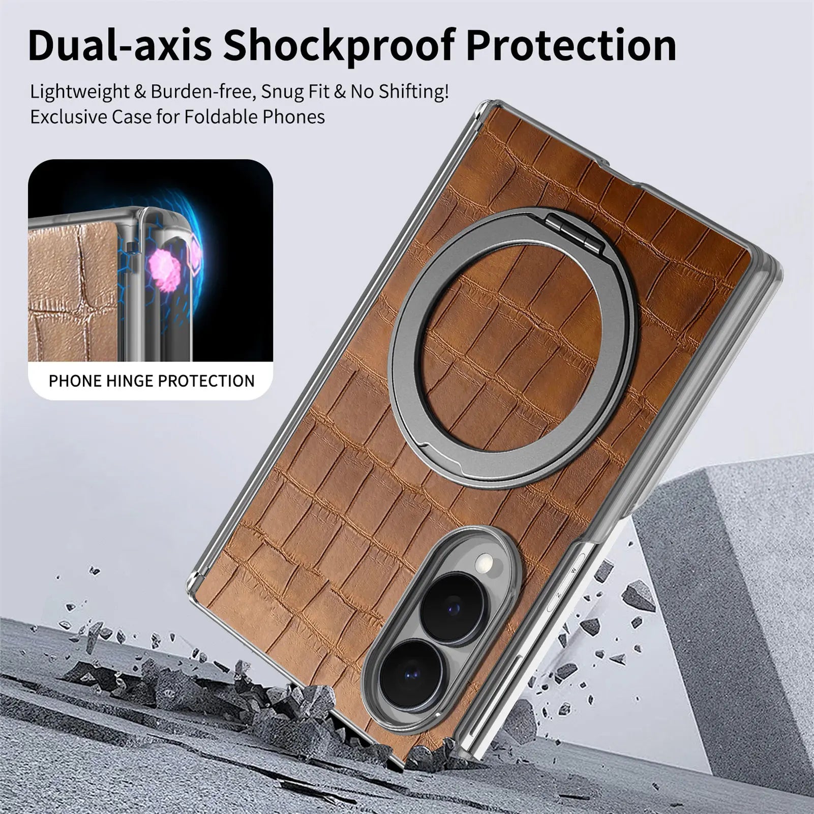 Samsung Galaxy Z Fold 8 Textured Leather Ring Stand Case