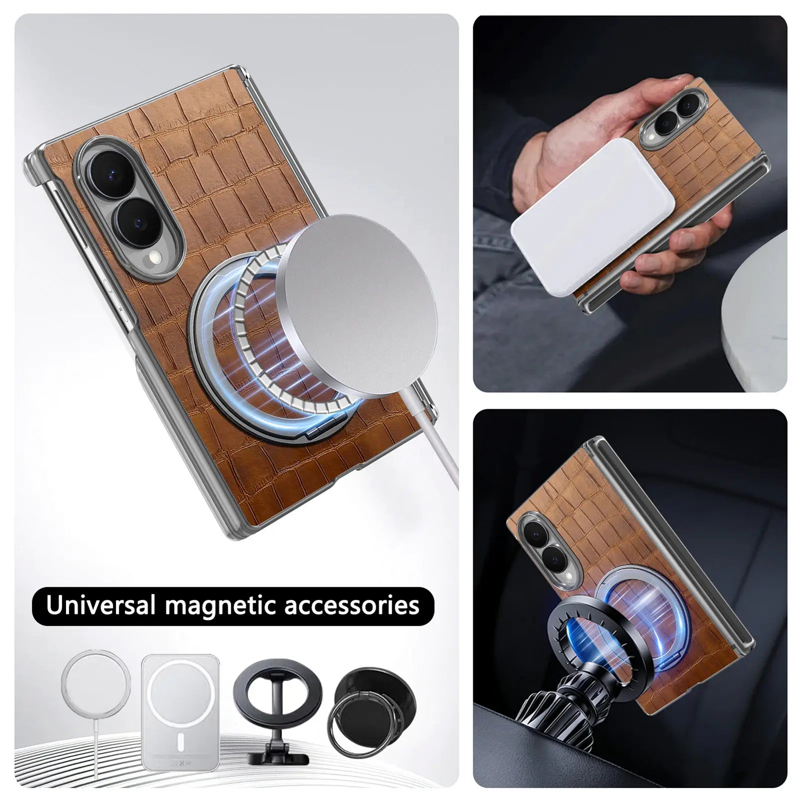 Samsung Galaxy Z Fold 8 Textured Leather Ring Stand Case