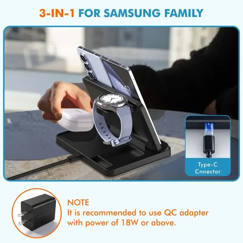 3 in 1 Foldable Wireless Charger Stand for Samsung Galaxy Z Fold Series