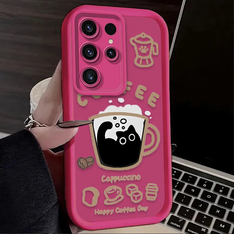 PurrLatte Case – Cute Coffee Cat Protective Cover for Samsung Galaxy S Series