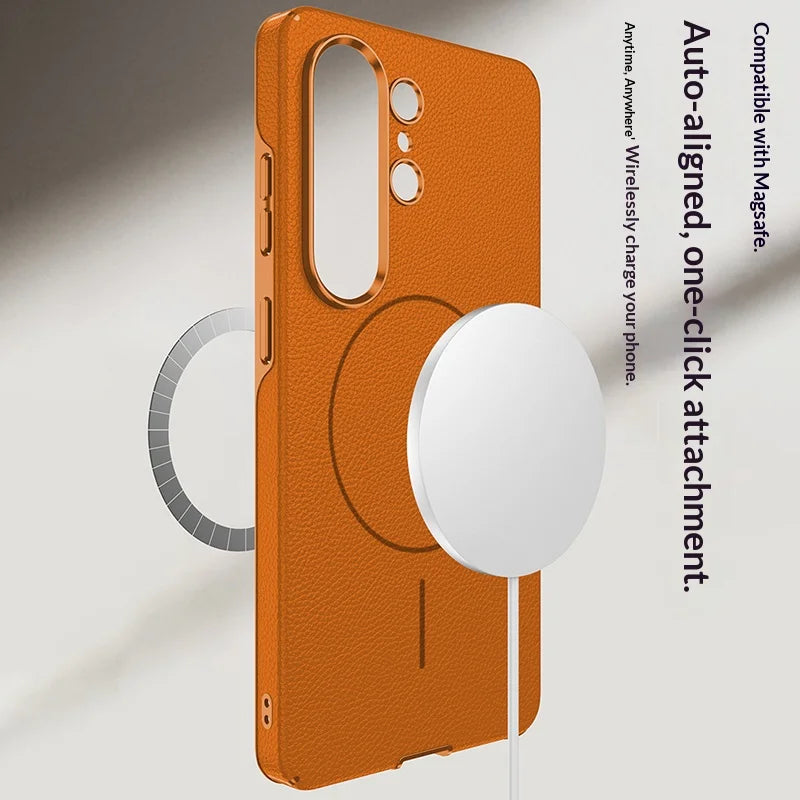 Samsung Galaxy S26 Ultra MagSafe Leather Case – Plated Lens Frame Cover