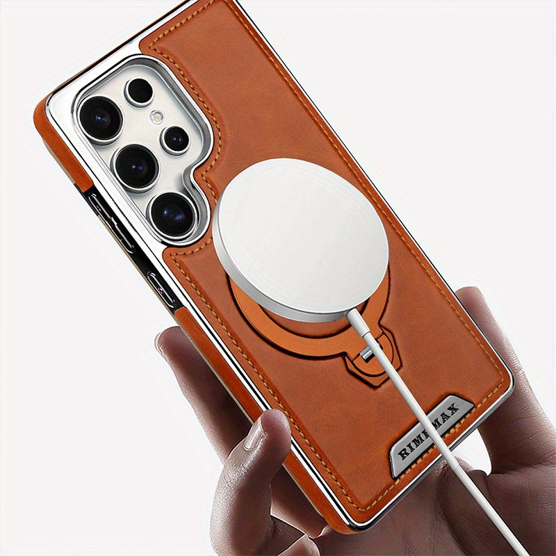 Samsung Galaxy S26 Ultra Leather Case – 360° Rotating Metal Stand Cover