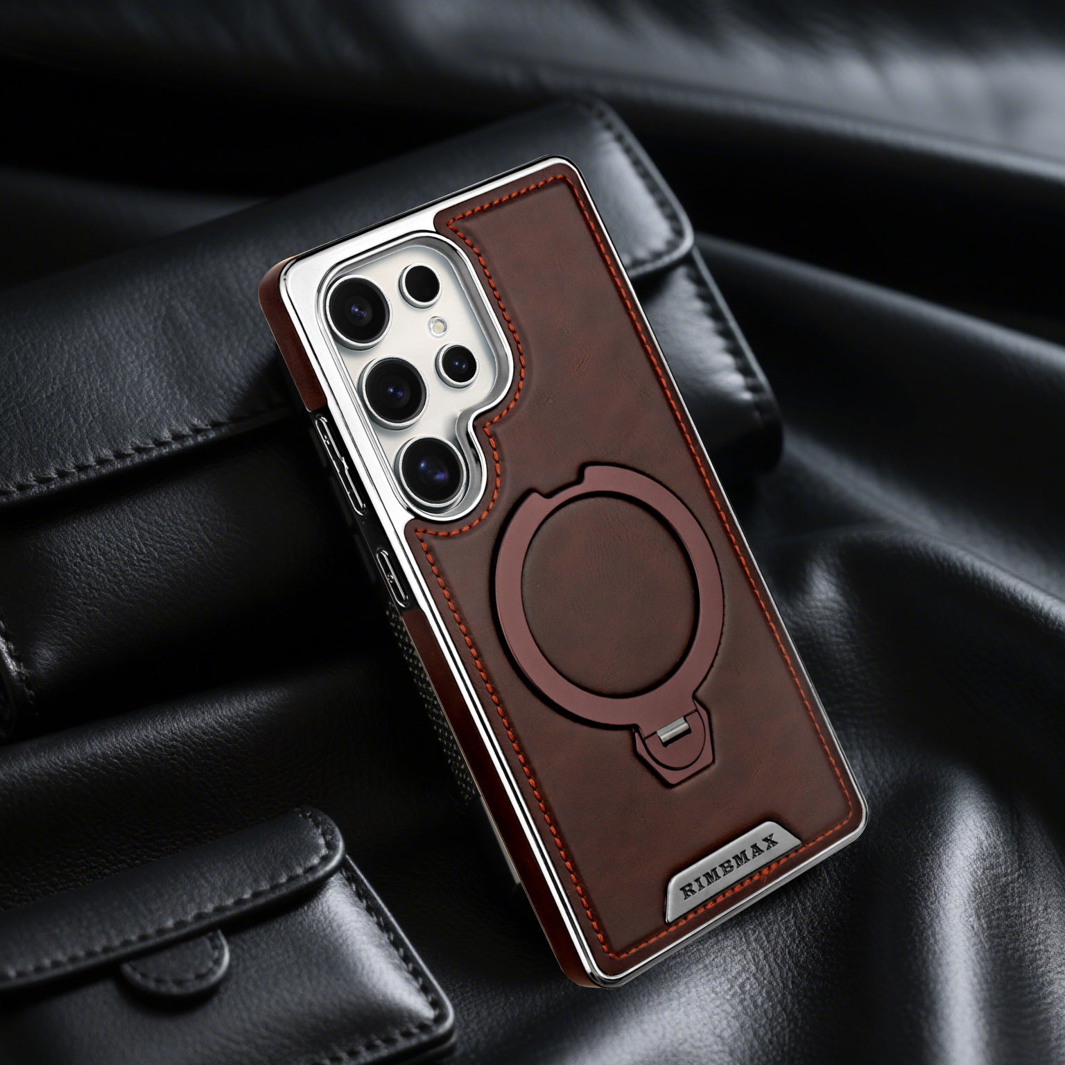 Samsung Galaxy S26 Ultra Leather Case – 360° Rotating Metal Stand Cover