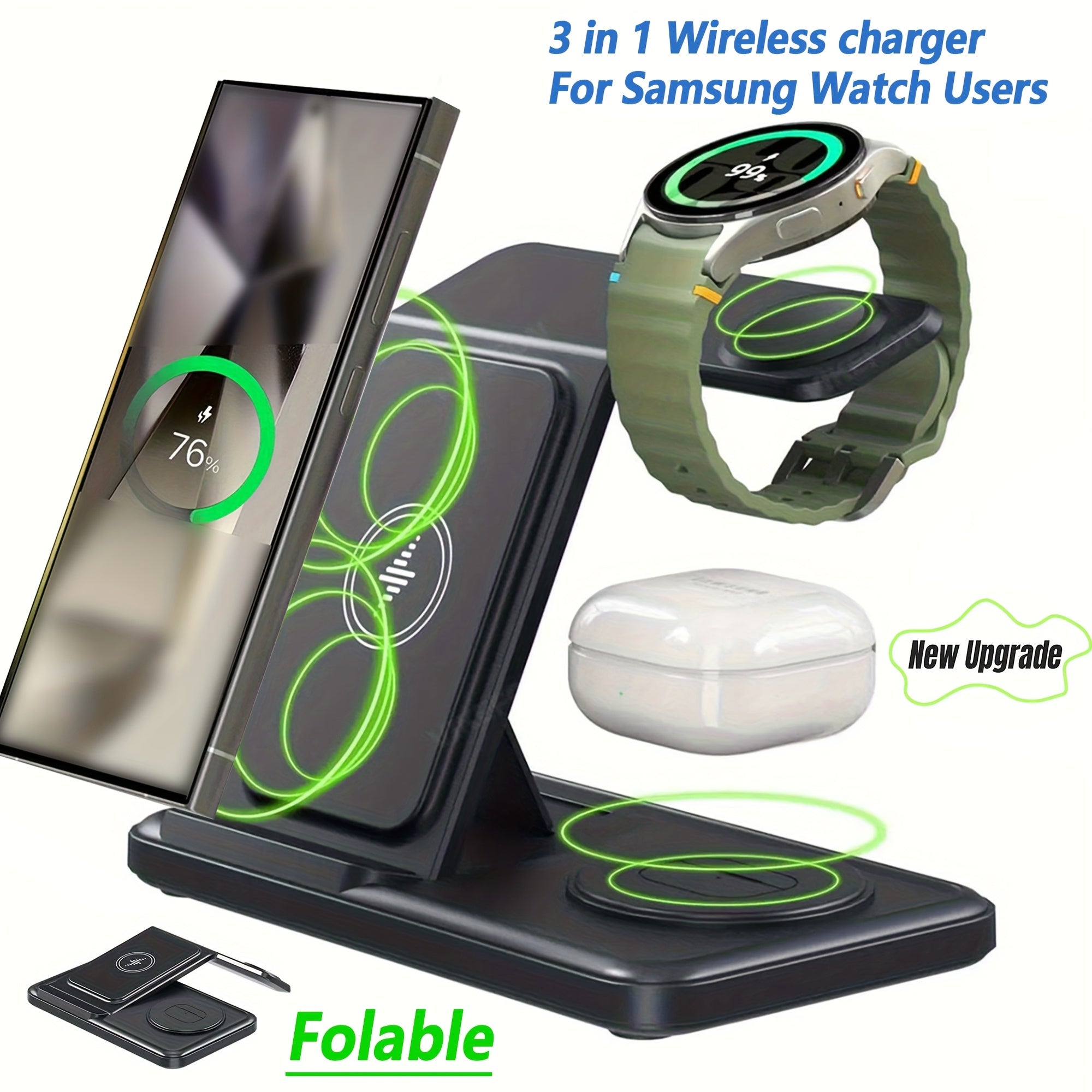 FlexCharge Station – 3-in-1 Foldable Wireless Charging Dock for Samsung Devices