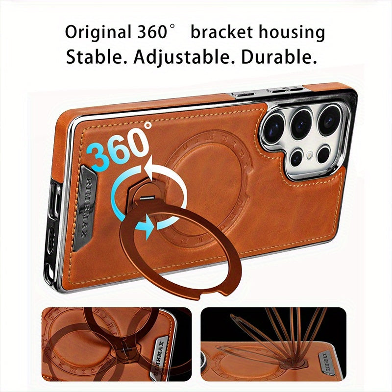 Samsung Galaxy S26 Ultra Leather Case – 360° Rotating Metal Stand Cover
