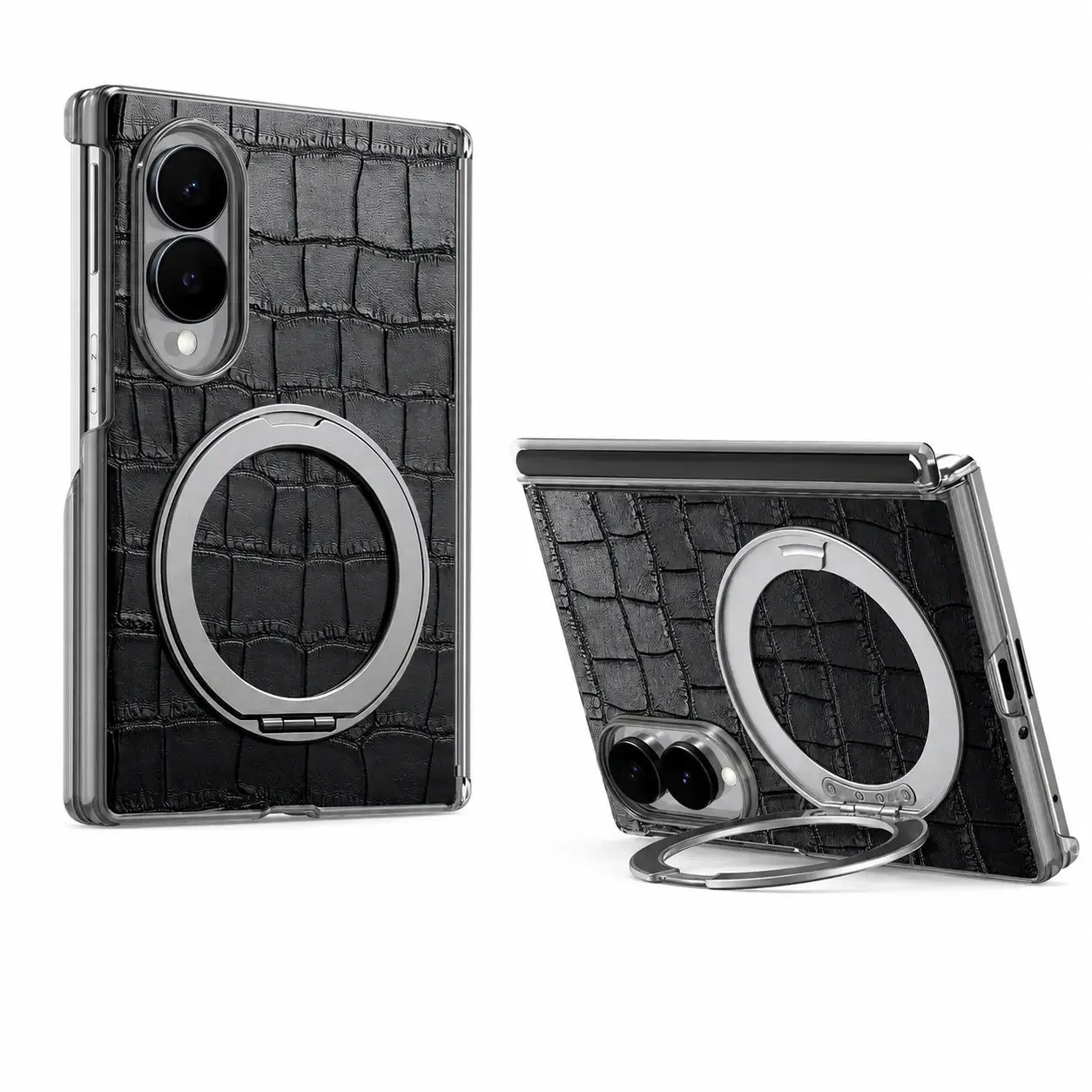 Samsung Galaxy Z Fold 8 Textured Leather Ring Stand Case