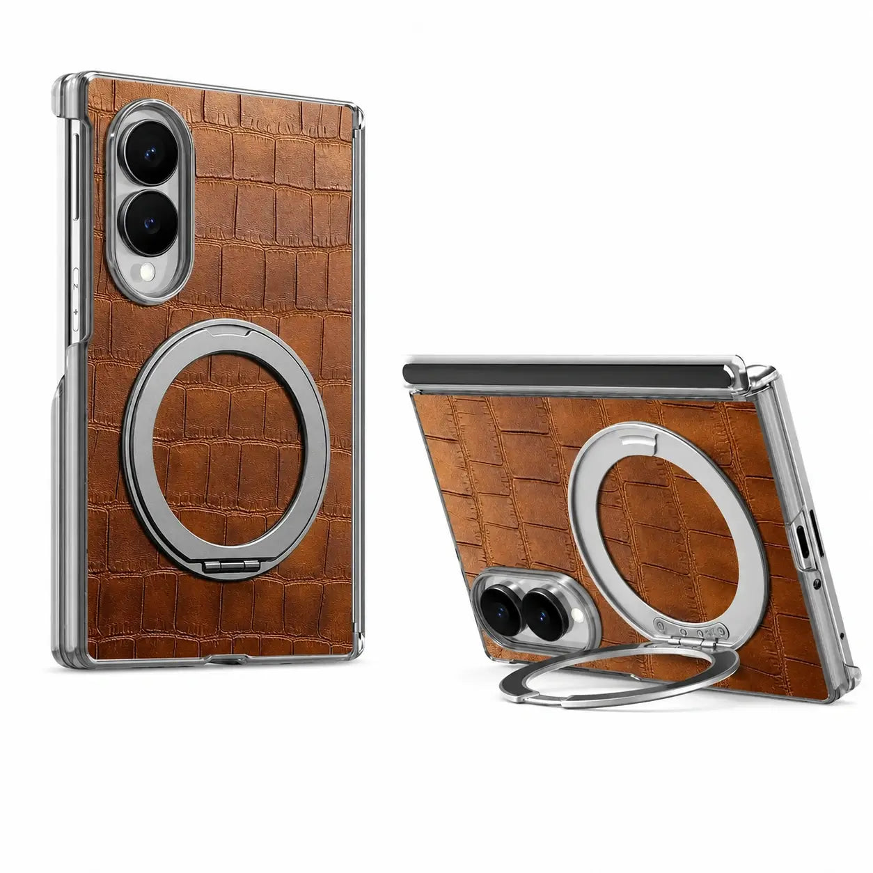 Samsung Galaxy Z Fold 8 Textured Leather Ring Stand Case