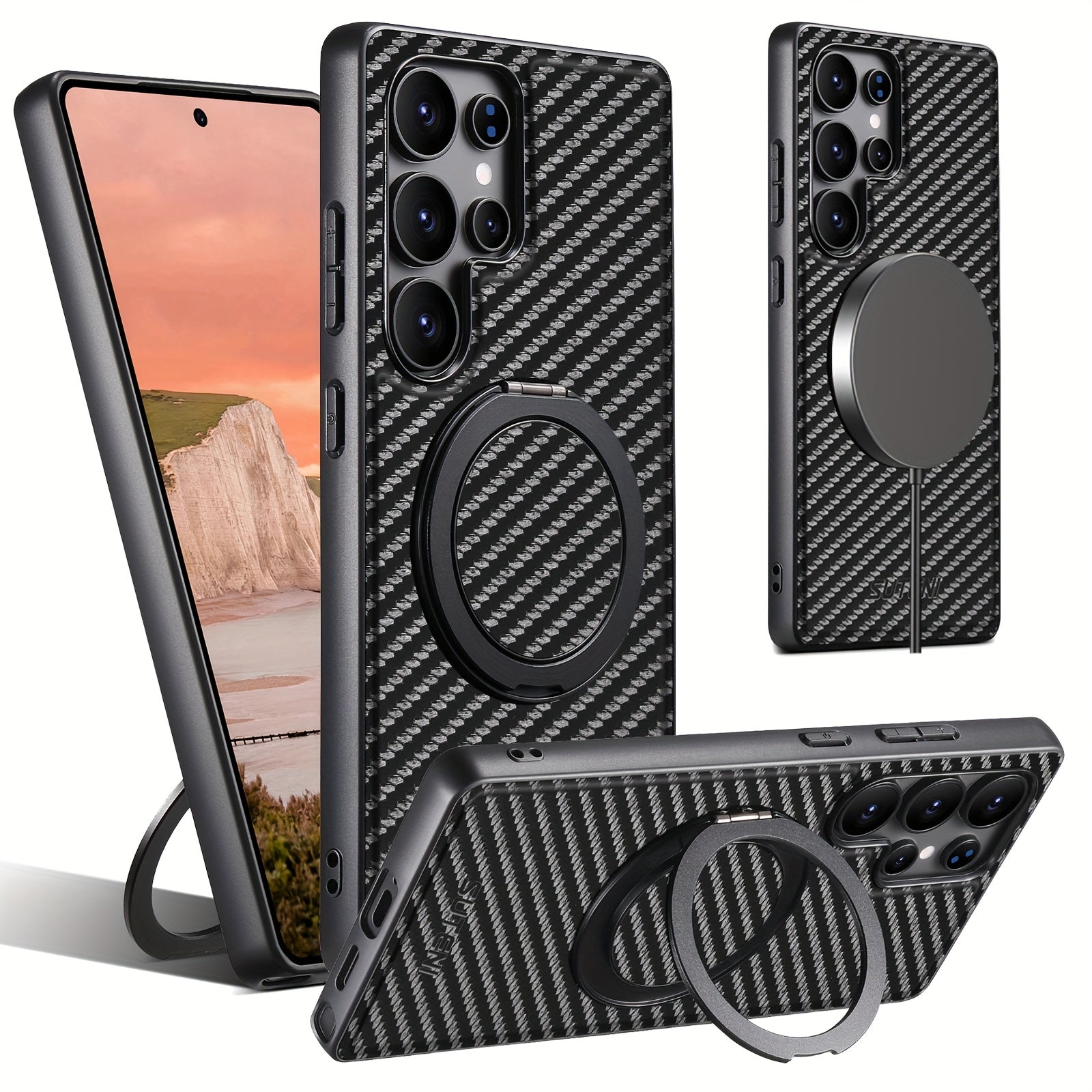 MagSafe-Ready Carbon Fiber Leather Case For Galaxy S Series