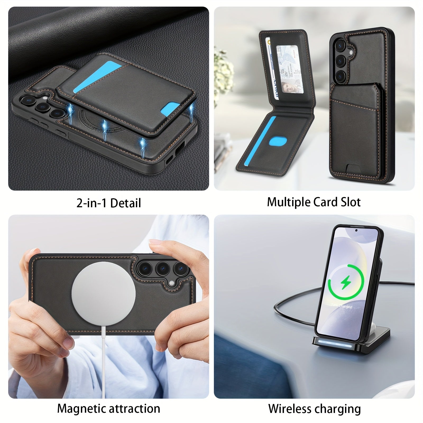 2-in-1 Magnetic Wallet Case with RFID Protection for Samsung Galaxy S Series