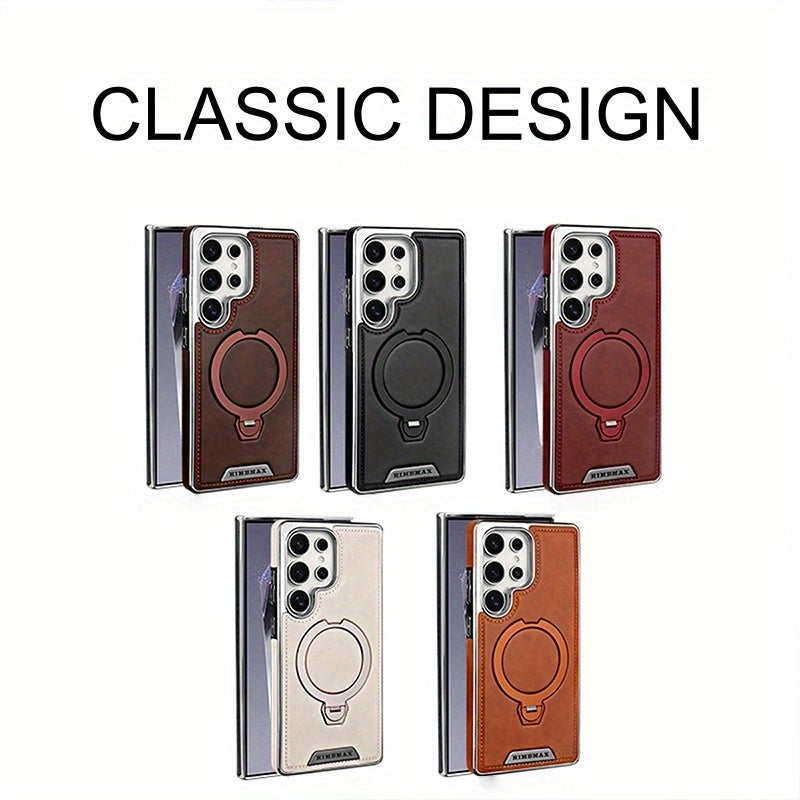 Samsung Galaxy S26 Ultra Leather Case – 360° Rotating Metal Stand Cover
