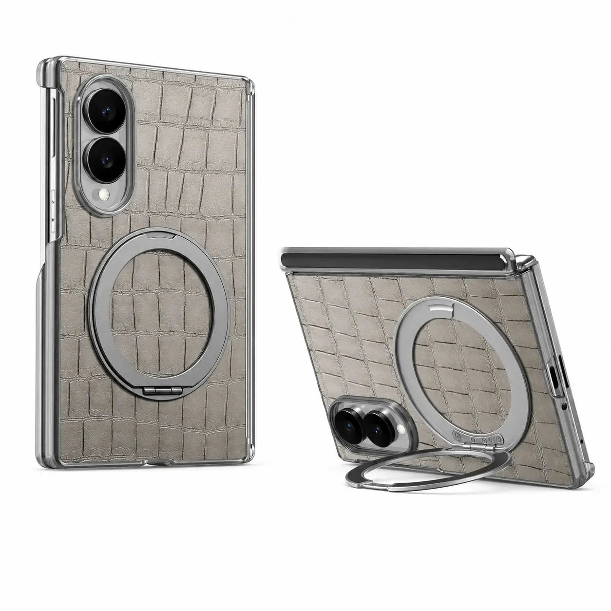 Samsung Galaxy Z Fold 8 Textured Leather Ring Stand Case