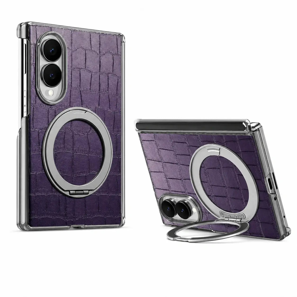 Samsung Galaxy Z Fold 8 Textured Leather Ring Stand Case