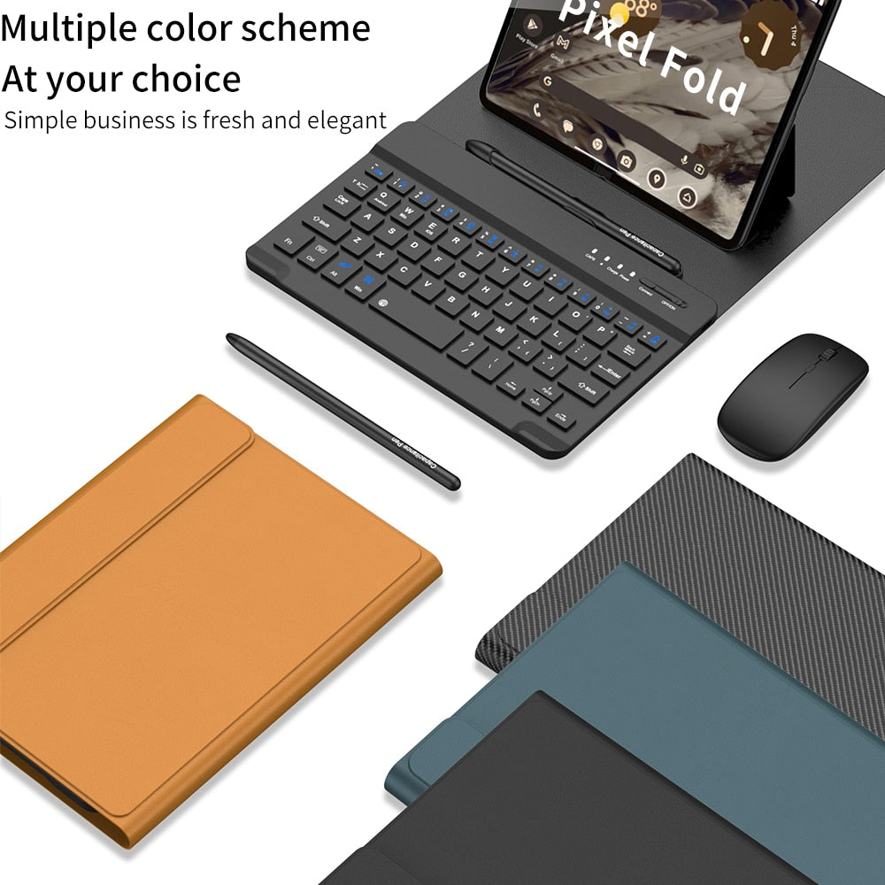3 in 1 Wireless Keyboard, Leather Flip Stand & Mouse For Google Pixel Fold - Odin case